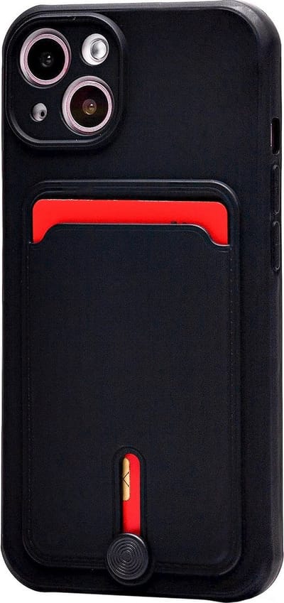 Silicone Hoesje Geschikt voor: iPhone 12 Pro Max - Push-pull Case met Pasjeshouder - TPU Hoes Met Vakje Voor Pasje - Card Case Back Cover - Zwart