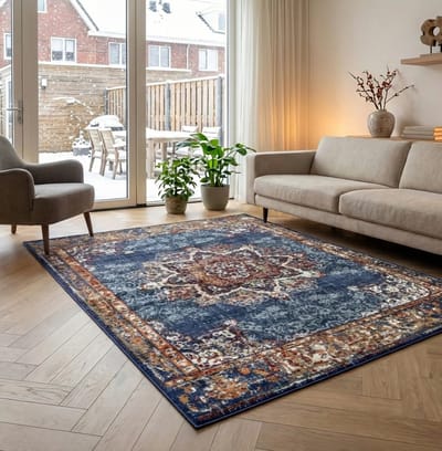 Flycarpets Klassiek Vintage Vloerkleed Maderno - Blauw / Multi - 160x235 cm - Perzisch Tapijt Laagpolig - Woonkamer