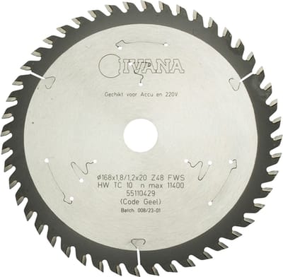 Ivana Cirkelzaakblad Hardmetaal 168x1.8mm/1.2x20mm Z= 48FWS Hout