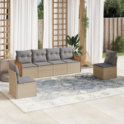 vidaXL - 6-delige - Loungeset - met - kussens - poly - rattan - beige