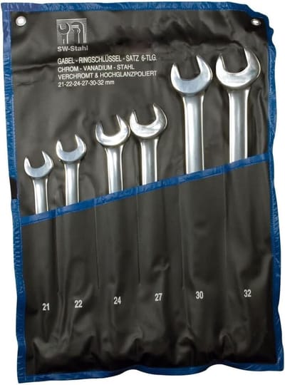 SW-Stahl 00835L ringsteeksleutelset 21-32 mm, 6-delig extra lang I steeksleutelset I ringsleutel I dubbele sleutel I ringsleutel
