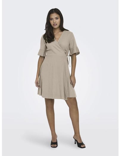 Only Addiction-caro Korte Mouwen Korte Jurk Beige XS Vrouw