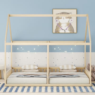 90 x 200 cm eenpersoonsbed - vlak bed - Kajuitbed - voor thuis gebruik - 2-in-1 bed - houtkleur - zonder matras