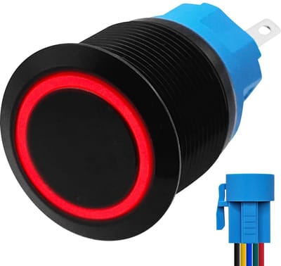 ProRide Metalen Drukschakelaar 12V ON-OFF - 22mm - Aan/uit schakelaar met Aansluitkabel - Spatwaterdicht - 12V/24V - LED Indicatie Rood