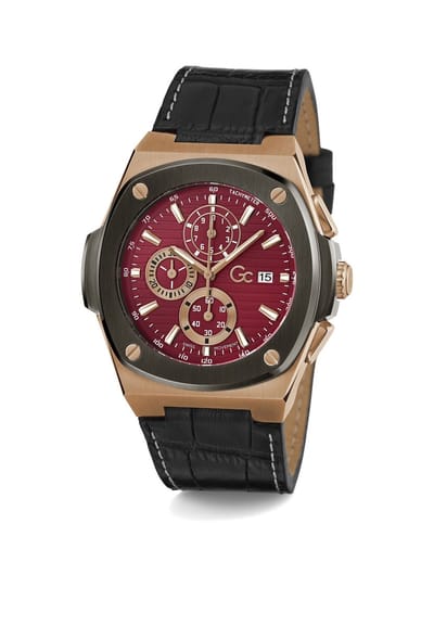 Gc Gc Coussin Shape Chrono Leather Quartz Chronograafhorloge Zwart Kast Gemaakt Van 100% Roestvrij Staal En Een Armband Van 100% Echt Leer 44 Y99016G3MF