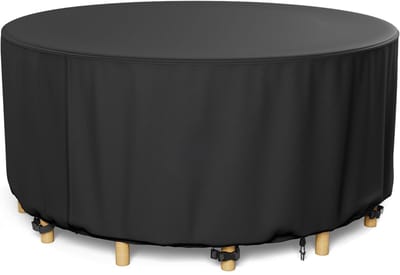 Famanu – Rond Tuinmeubelhoezen Waterdichte - 420D Oxford stof Buiten Tuintafel Hoezen Ronde winddicht - Beschermhoes voor Tuinmeubelen - Ronde terras tafelhoes Anti-UV - Scheurvast - 153x71cm