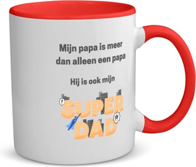 Akyol - mijn papa is meer dan alleen papa hij is ook mijn super dad koffiemok - theemok - rood - Vader - super papa - vader cadeautjes - vaderdag - verjaardag - geschenk - kado - vader artikelen - 350 ML inhoud
