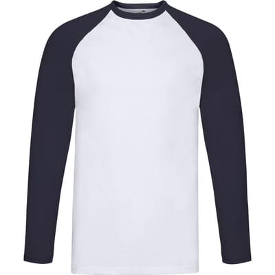 Fruit of the Loom Heren Contrast Honkbal T-shirt met lange mouwen (Witte/diepe marine)