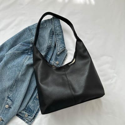 Sac Décontracté d'Automne pour Femmes à Surface Douce et Grande Capacité Nouveau Sac Bandoulière Patchwork Tendance Sac Cabas de Personnalité pour Navetteurs black