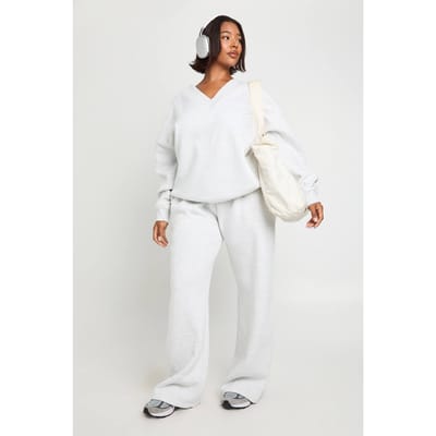 boohoo Dames Plus V-Hals Varsity Sweater Trainingspak | Asgrijs | Maat: 48