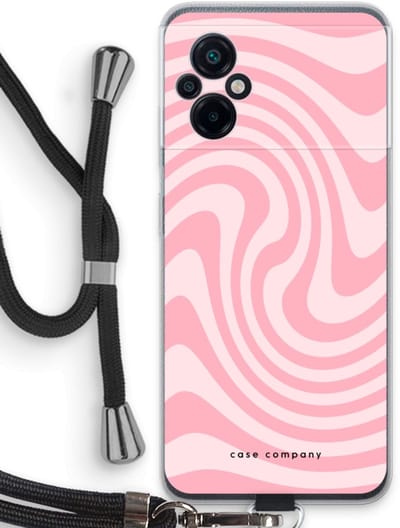 Case Company® - Hoesje met koord geschikt voor Xiaomi Poco M5 hoesje met Koord - Swirl Roos - Telefoonhoesje met Zwart Koord - Bescherming aan alle Kanten en Over de Schermrand