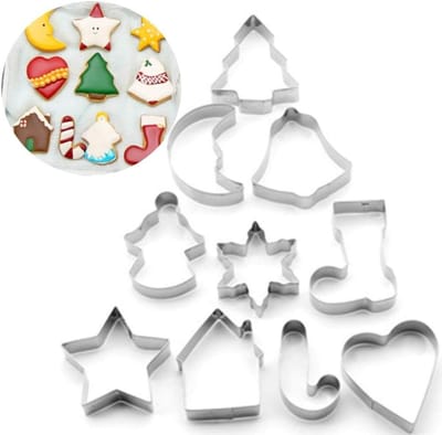 Set van 10 RVS Kerstkoekjesuitsteekvormpjes voor het Bakken van Koekjes, Fondant en Taartdecoraties