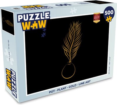 Puzzel Pot - Plant - Gold - Line art - Legpuzzel - Puzzel 500 stukjes