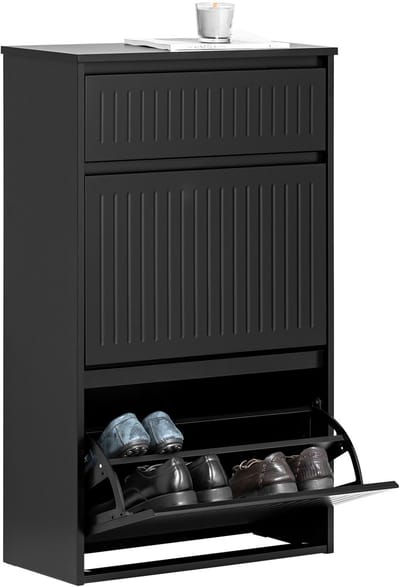 SoBuy Schoenenkast FSR165-SCH - 2 Kleppen en 1 Lade - MDF - 61 x 26 x 100 cm - Zwart