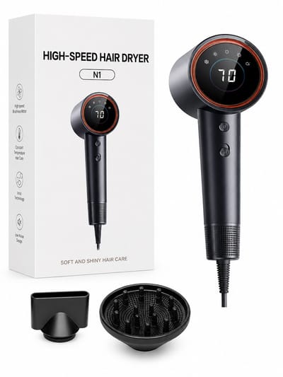 Haardroger met diffuser - Ionische haardroger - 110.000 toeren per minuut - 4 opzetstukken - Reishaardroger - Krullen - Föhn - 1600W - Grijs