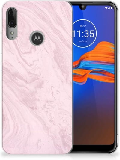 Motorola Moto E6 Plus TPU Siliconen Hoesje Marble Pink - Origineel Cadeau Vriendin