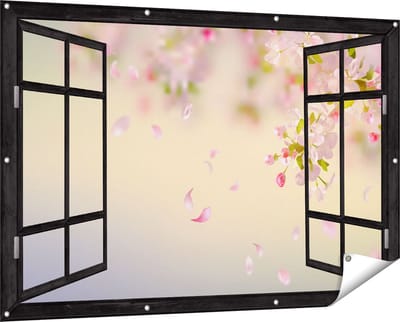 Gards Tuinposter Doorkijk Appelbloesem - Bloemen - 150x100 cm - Tuindoek - Tuindecoratie - Wanddecoratie buiten - Tuinschilderij