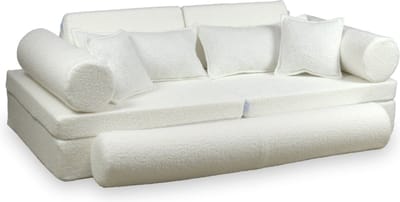 XXL Modulaire bank - Speelsofa- Bouclé Cream Premium (incl. 4 kussens, 2 bolsters en 1 lange bolster)