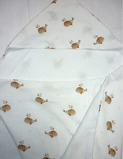 Oogappel Walvisjes Cottonsoft Hydrofiel Baby Badcape 75x75 cm Kraam Cadeau-Multicolour-Offwhite