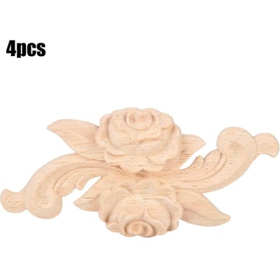 4 Stuks Bloem Gesneden Hoek Onlay Applique Deur Kast Vintage Stijl Meubeldecoratie(E) beige