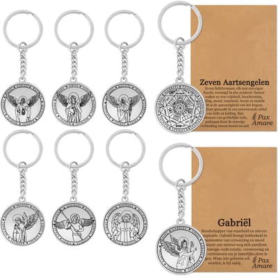 Set van 8 Aartsengel Sleutelhangers Bundel - Zilverkleurig - Set van 8 Beschermengel Sleutelhangers - Spiritueel Medaillon - Pax Amare