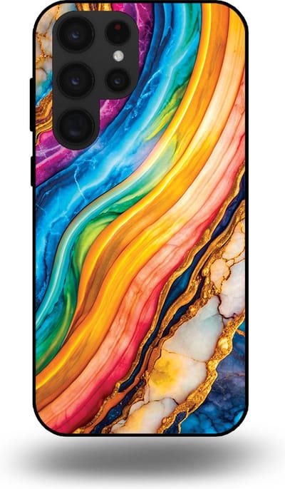 Smartphonica Telefoonhoesje Geschikt voor Samsung Galaxy S22 Ultra met Regenboog Goud Marmer Opdruk - TPU Backcover Case Rainbow Gold Marble Design geschikt voor Samsung Galaxy S22 Ultra
