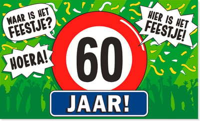 BTH - Gevelvlag 60 Jaar - 150x90cm - XXL Polyester Vlag - Vlag - Feestvlaggen - Flag - Verjaardag - Verjaardag Versiering