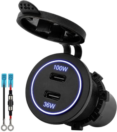 ProRide 12-24V USB C Autolader 2 Poorten Inbouw - 100W+36W - Blauw - Met Aansluitkabel - USB-C Stopcontact