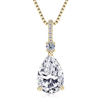 Selevie Ketting Goudkleurig met Peer - Druppelvormige Moissanite 2 ct - met extra moissanite stenen bezetting op hanger - Pear Moissanite Necklace