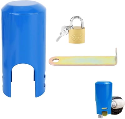 Dailygoods- Buitenkraan Vergrendelingssysteem Duurzaam - Slot - Geschikt voor Tuinkranen - Hoogwaardig Smeedijzer - Beschermkap - Blauw - Kraanbeveiliging