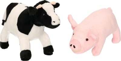 Cornelissen Pluche knuffel boerderijdieren set - Koe en Varken - 22 cm - Zachte kinder knuffels