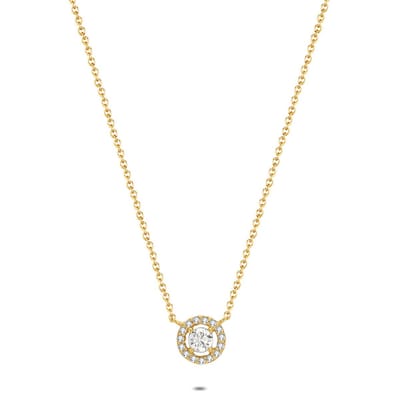Twice As Nice Halsketting in 18kt verguld zilver, ronde steentjes 40cm+5cm