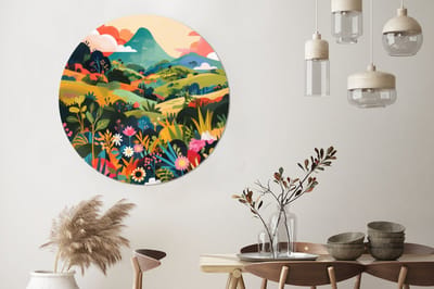 WallCircle - Wandcirkel - Muurcirkel - Zonlicht - Heuvels - Wolkenlucht - Aluminium - Dibond - 120x120 cm - Binnen en Buiten XXL