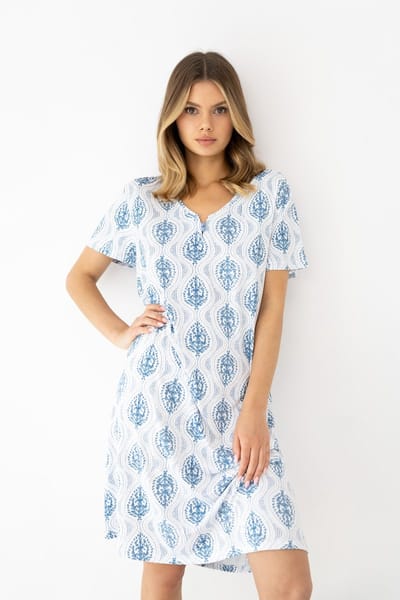 Sensis Viscose Nachthemd Dames Ornamentprint Korte Mouw Blauw JAZMIN 36 / S