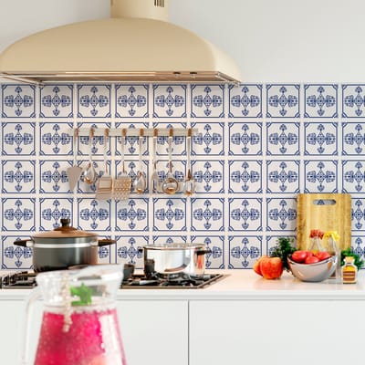 Zelfklevende tegelmuurstickers voor keuken en badkamer - 30 Delftse cementtegelstickers - 30 stickers 20x20cm