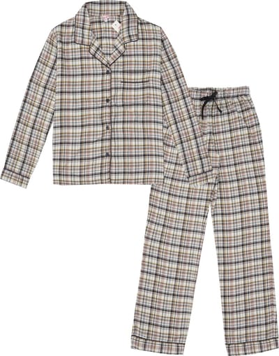 La-V Flanel pyjama set voor dames met geruit patroon cream kleur S