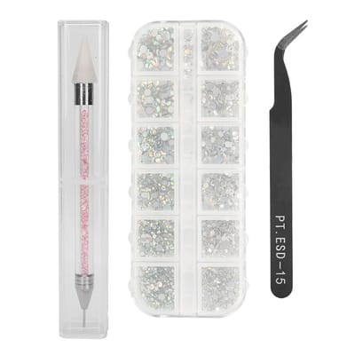 Strass Nail Art Pince Courbée Stylo à Points en Silicone Set Décor Manucure Outil Nail Art