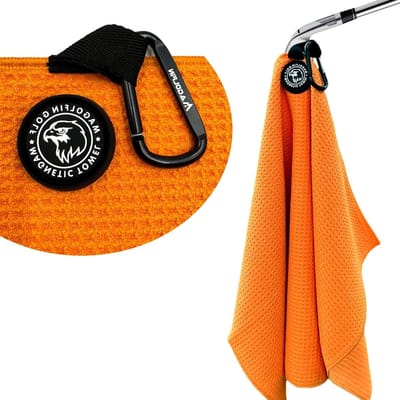 Magnetische Golfhanddoek - Microvezel Handdoek - Golfen Opschonen - Industriële Magneet - 60 x 40 cm - Oranje