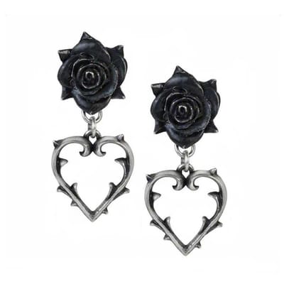 Alchemy Gothic Stud oorbellen WOUNDED LOVE Zilverkleurig/Zwart
