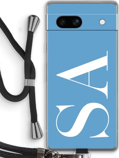 Gepersonaliseerd - Case Company® - Hoesje met koord geschikt voor Google Pixel 7A hoesje met Koord - Monogram N°2 - Telefoonhoesje met Zwart Koord - Bescherming aan alle Kanten en Over de Schermrand