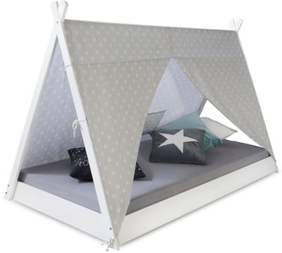 Homestyle4u Kinderbed - 90x200 cm - Houten bed - TIPI tentbed - Wit en Grijs