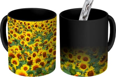 Magische Mok - Foto op Warmte Mokken - Koffiemok - Zonnebloem - Bloemen - Natuur - Magic Mok - Beker - 350 ML - Theemok