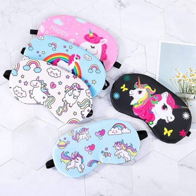 iwobi 5 stuks slaapmasker voor meisjes en dames, eenhoorn, oogmasker voor reizen, dutje, nachtslapen, masker