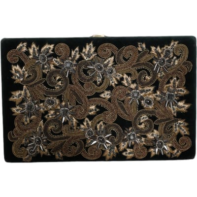Zwarte Velvet Gouden Frame Clutch Avondfeest Tas