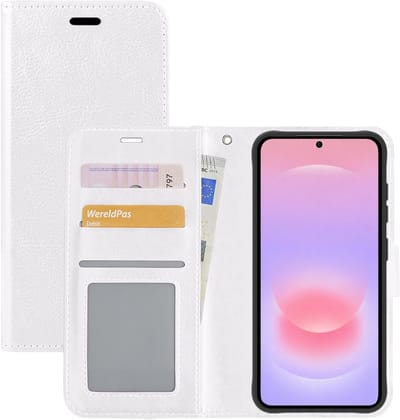 Hoesje - Met Pasjeshouder - Geschikt voor Samsung Galaxy A37 - Luxe Bookcase Portemonee - Flip Case - Kunstleer Book Case - Flipcase - Book Cover - Walletcase - Portemonneehoes - Wit