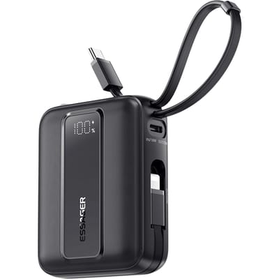 Essager Quick Charge Compact Powerbank met Kabels Zwart 10.000 mAh