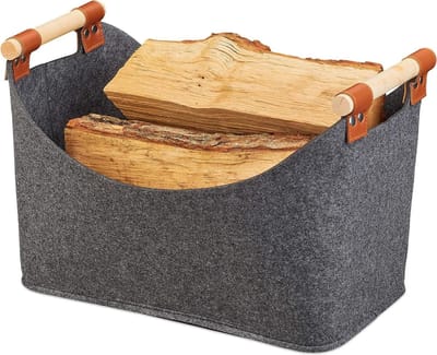 Haardhoutopslag - Houtopberging Opbergmand Vilt - Opvouwbare Houtmand - Vilttas - Donkergrijs - 27 x 40 x 22 cm