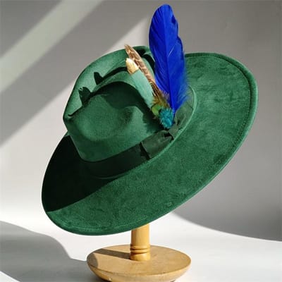Chapeau Haut de Forme Jaune Plume Rubans Daim Chapeau Fedora à Large Bord Hommes Femmes Automne Plumes Rubans Hiver Feutre Chapeaux Jazz Fedoras Donc 55 -58cm blue