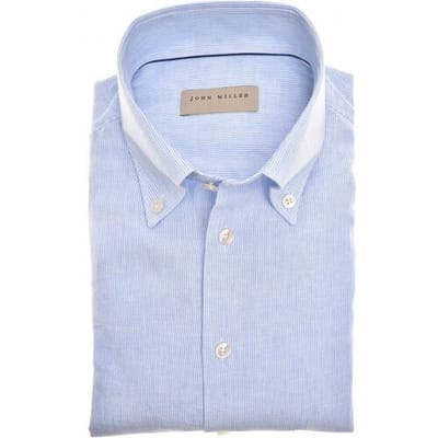 John Miller Overhemd Fine Striped Button-Down Linnen Cotton Licht Blauw / male