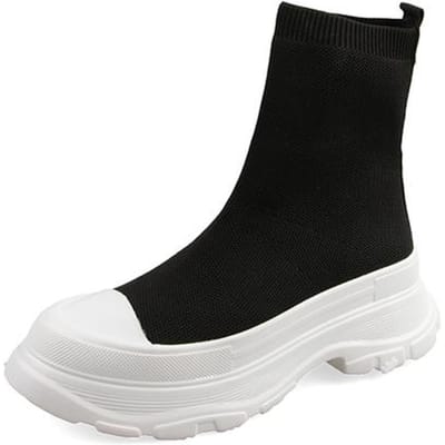 Nouvelles bottes à plateforme plate à la mode pour femmes, baskets à bout rond à lacets, chaussures décontractées pour printemps et automne, bottines Zapatos De Mujer 35 noir